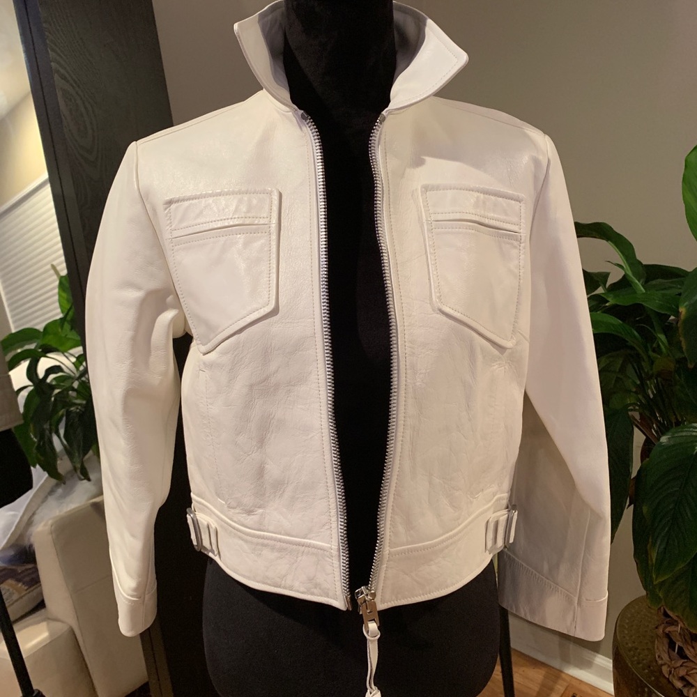 Coach Bone Lamb Leather Crop Jacket Size 10